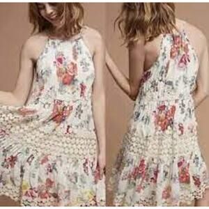 Anthropologie Ranna Gill Kalia Floral Dress Ivory Crochet Lace Women Small